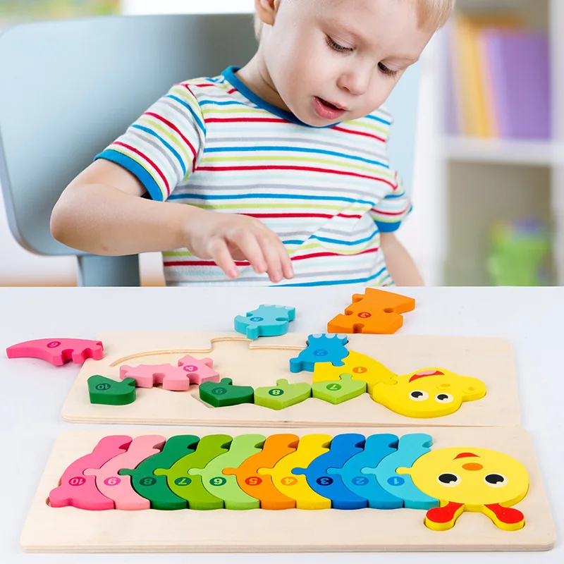 Quebra-cabeça de madeira retangular para crianças, animais, veículos, padrão, quebra-cabeças numerados de madeira colorida para crianças, brinquedos educativos de aprendizagem
