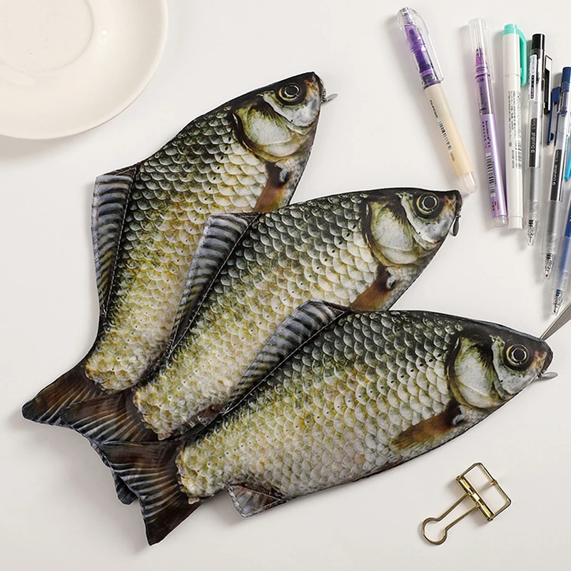 1/2 Stück niedliche fischförmige Stifttasche, Karausche-Design, Federmäppchen für Studenten, Spaß, Schreibwaren, Stifte, Aufbewahrungsbox