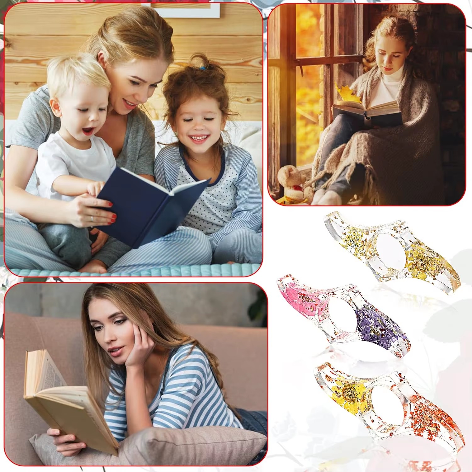 Marcapáginas de resina, soporte para libros, ayuda de lectura, soporte creativo para libros de pulgar, soporte de página de pulgar para estudiantes y amantes de los libros, 1 ud.