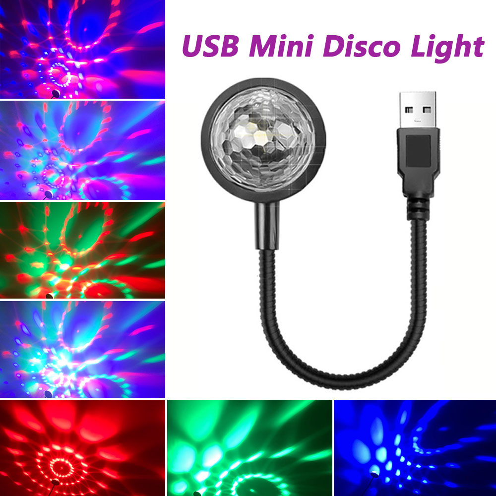 Iluminación de DJ sonido fiesta Auto USB Mini luces de bola de discoteca RGB multicolor atmósfera de coche decoración de habitación lámpara luz estroboscópica mágica