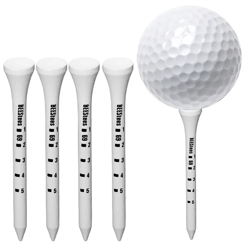 50 Stück Bambus-Golf-Tees, 83 mm, weiß und schwarz, verstellbare Tiefe, seitliche Spin-Reduktion, Reibungsgrad-Skala-Tees
