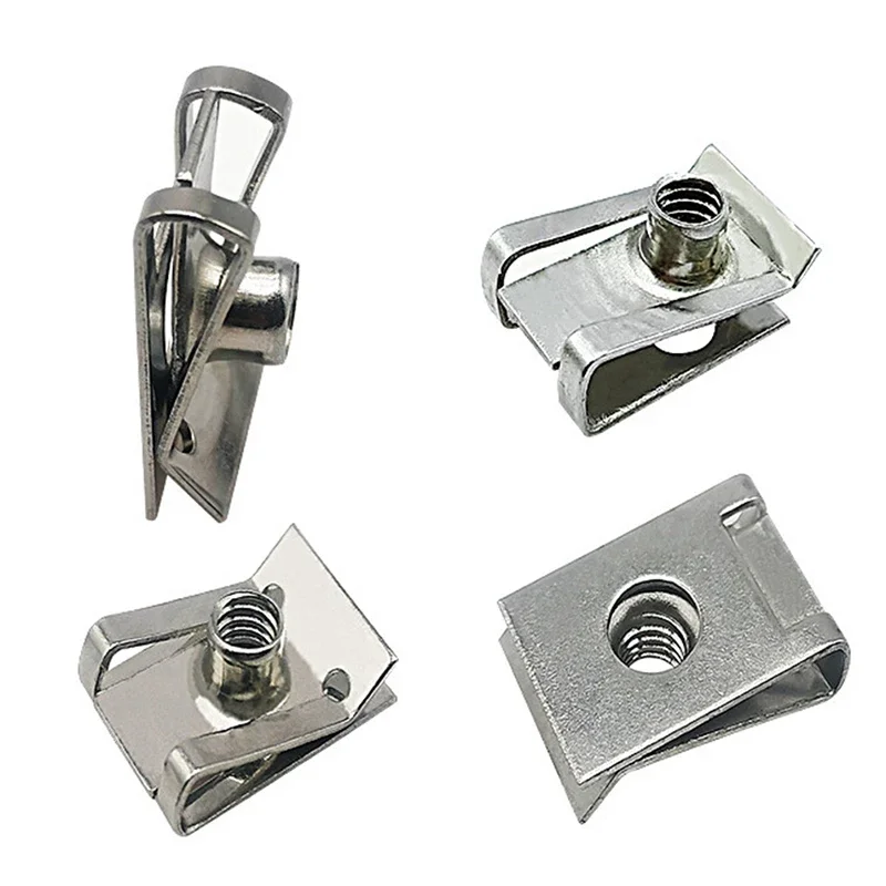 10pcs สแตนเลสสตีล U ประเภทคลิปด้าย M6 M5 M4 M8 8 มม.5 มม.6 มม.4mm Reed Nuts สําหรับรถยนต์รถจักรยานยนต์สกู๊ตเตอร์ ATV Moped