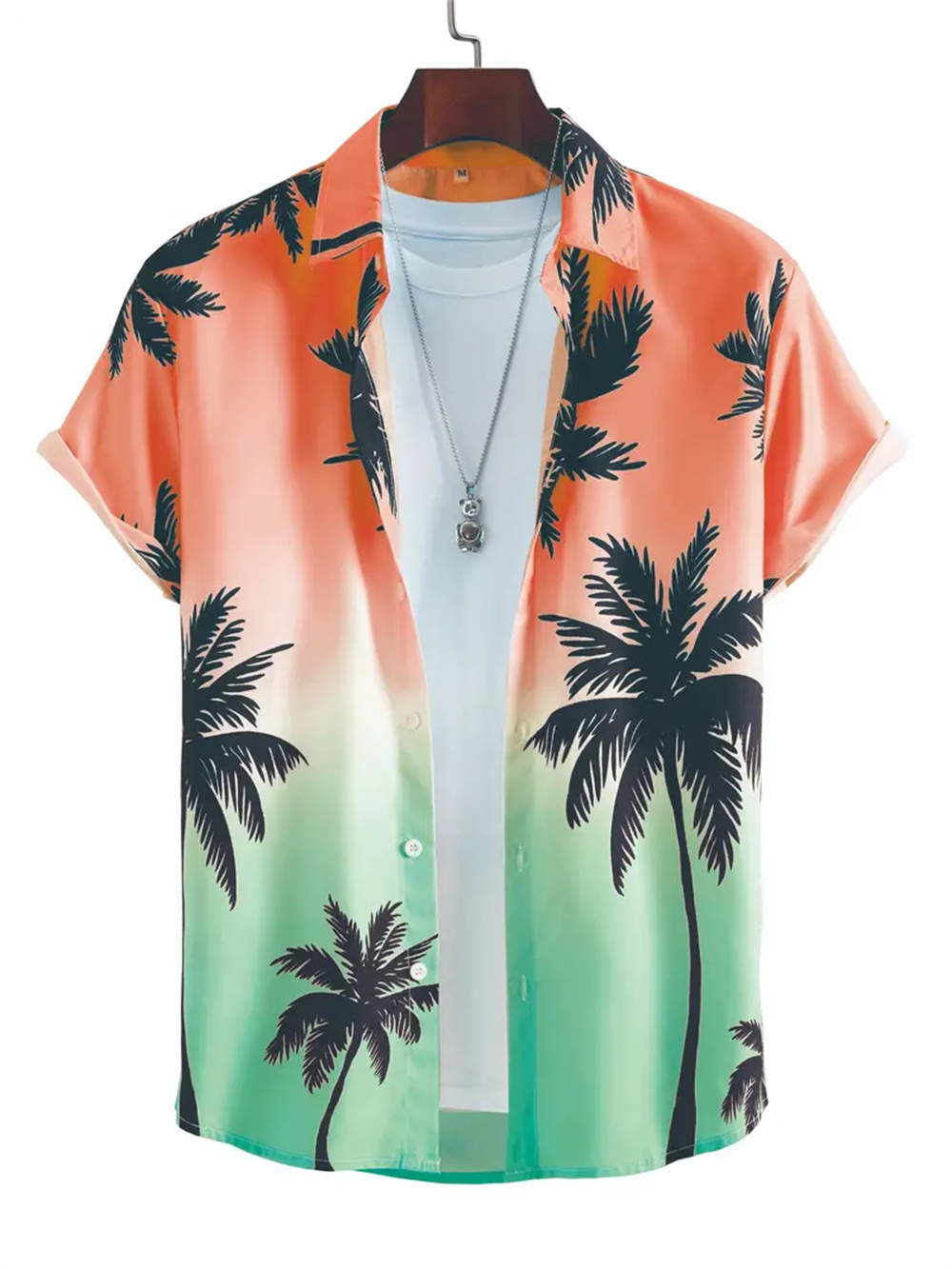 Camisa hawaiana para hombre, camisa informal con patrón de gradiente de árbol de coco en 3D, Top de gran tamaño a la moda Harajuku, ropa rosa con estampado divertido