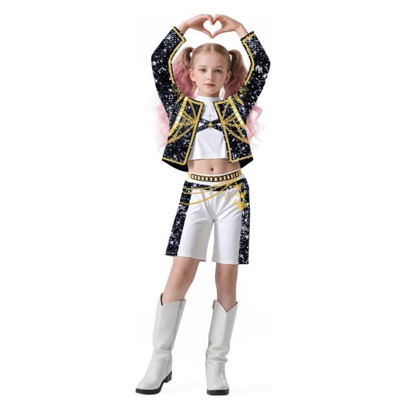 Trajes de escenario de Mira Rumi Zoey para niños, disfraz negro, uniforme para niñas, fiesta de Halloween, juego de rol, trajes de disfraces estampados