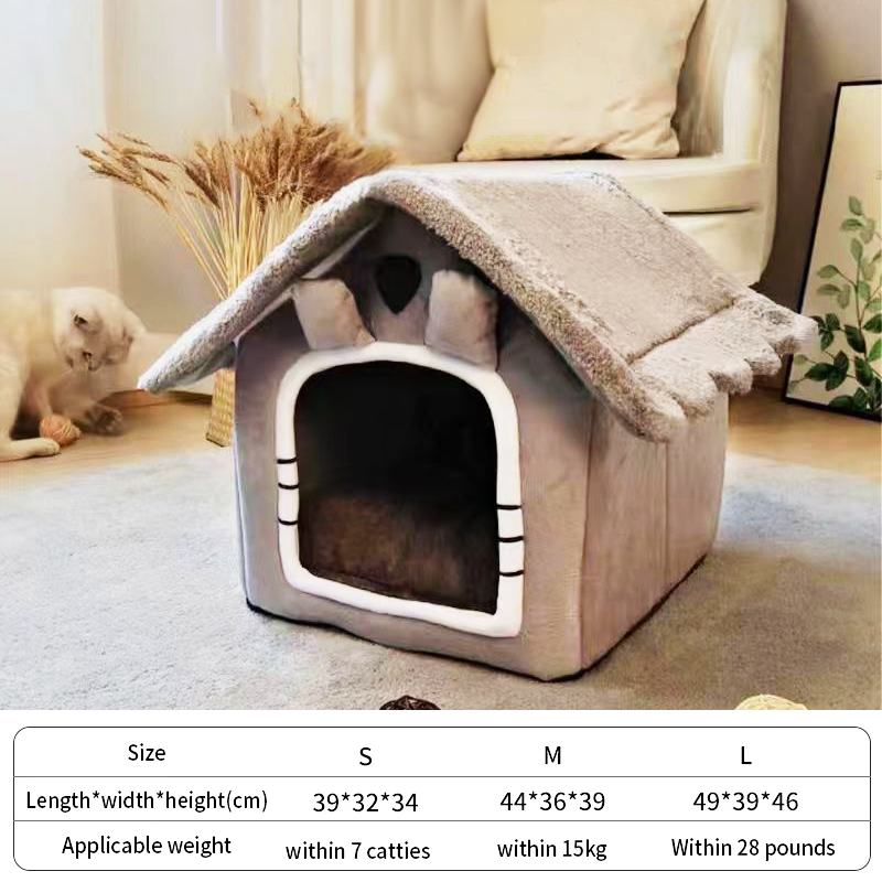 Lit de couchage pliable pour chat/chien, chenil amovible et lavable pour maison de chat, nid d'intérieur pour chat