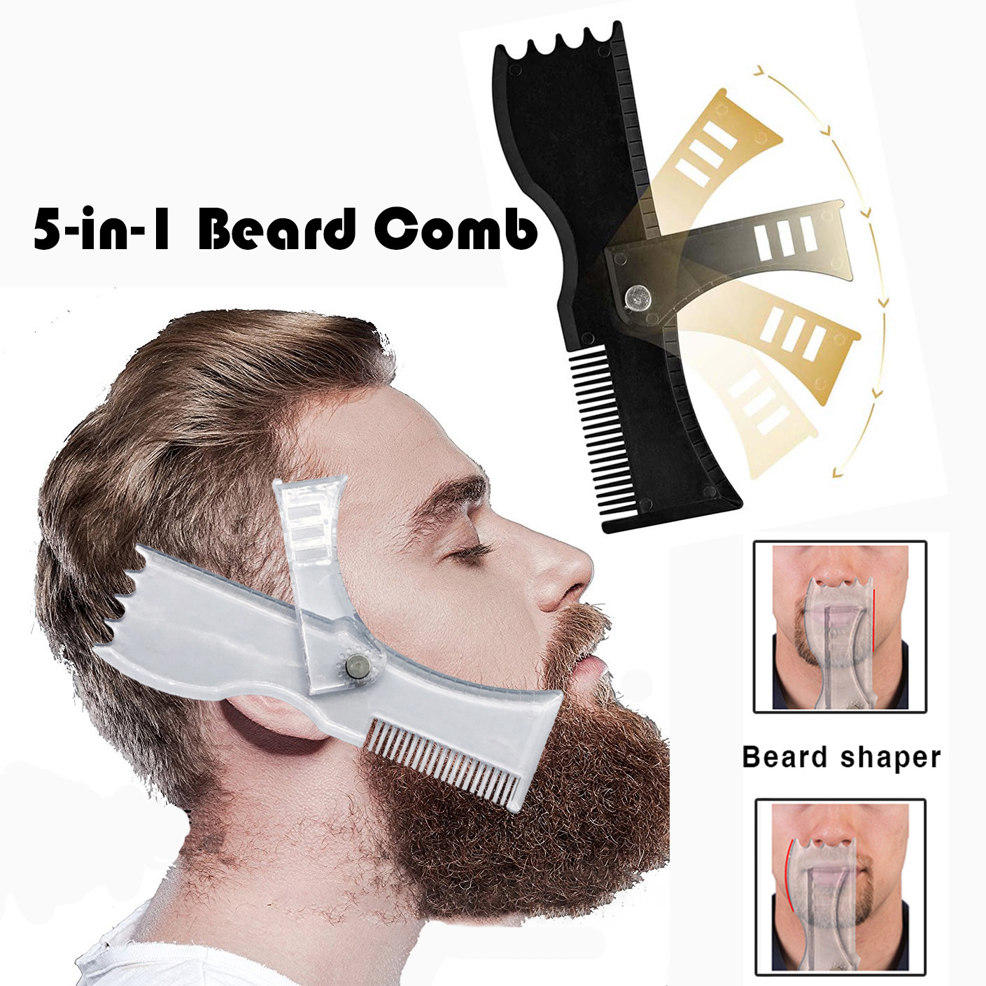 Pettine per styling barba multifunzionale uomo 360 °   Guida allo modello rotante per la barba per modellare e rifinire perfetti