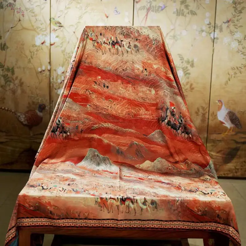 【 Silk Road 】140 large square scarf Double-sided floral scented gauze silk scarf scarf shawl with national style hand-rolled edg