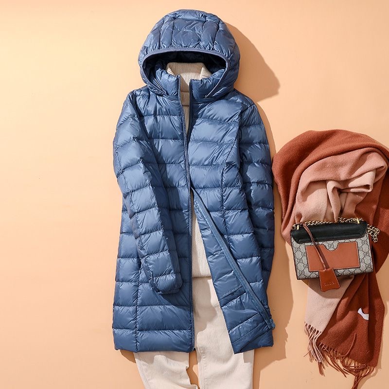 Женский длинный пуховик со съемной крышкой и капюшоном, большого размера