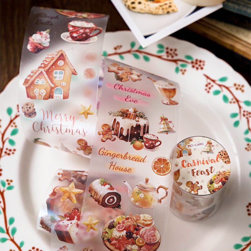 Mr. Paper, 6 Styles, 200cm/roll, Matte PET Sticker Tape, Christmas Themed Series Sticker Decoration Scrapbook Phone Case