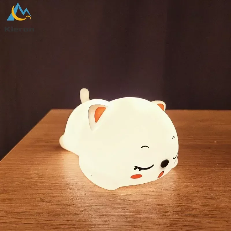 Lovely Cat-Luz LED de noche de silicona recargable por USB, lámpara de pie para cabecera de dormitorio con control remoto para niños, lámpara con Sensor táctil, regalo para bebés