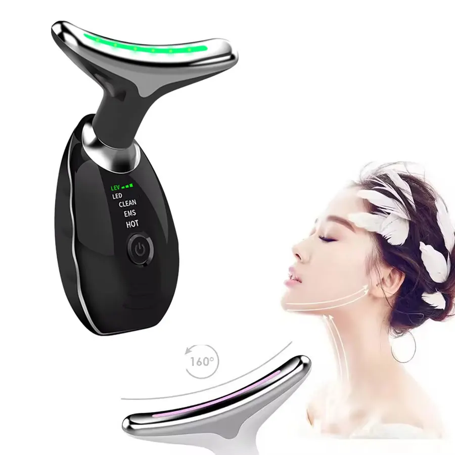 3 cores/7 cores rosto pescoço massageador doméstico levantamento e endurecimento facial introdução elétrica beleza massagem ferramentas de cuidados faciais