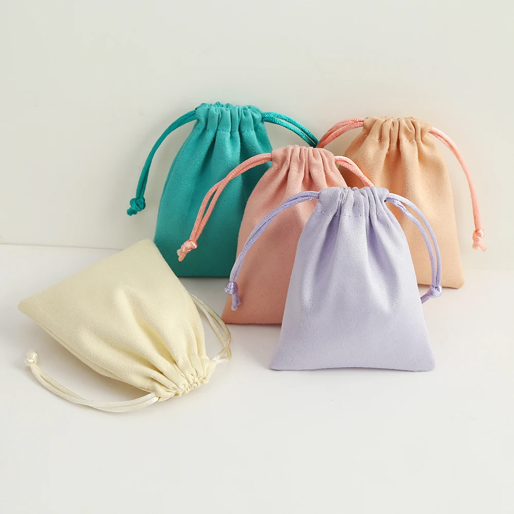 Bolsa de embalaje de regalo de joyería de gamuza de franela, 5 uds., anillos con cordón, pendientes, pulsera, colgante, bolsa de almacenamiento, recuerdo de boda, saco de regalo