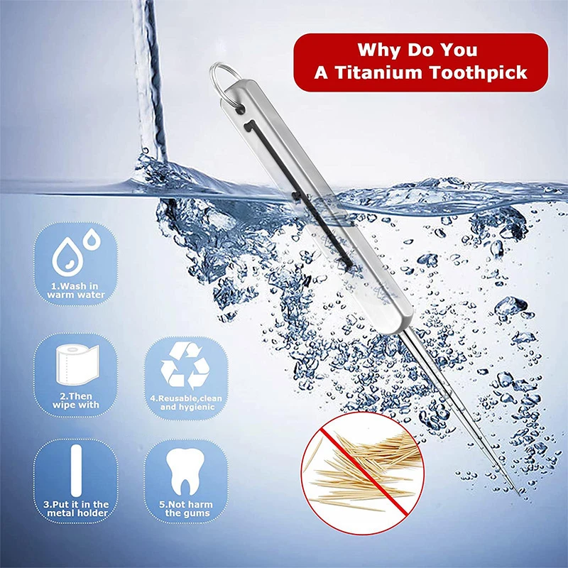 Portable EDC Retractable Toothpick High Strength Titanium Alloy Spring Push-pull Fruit Pick Gift Keychain Pendant Tooth Pick