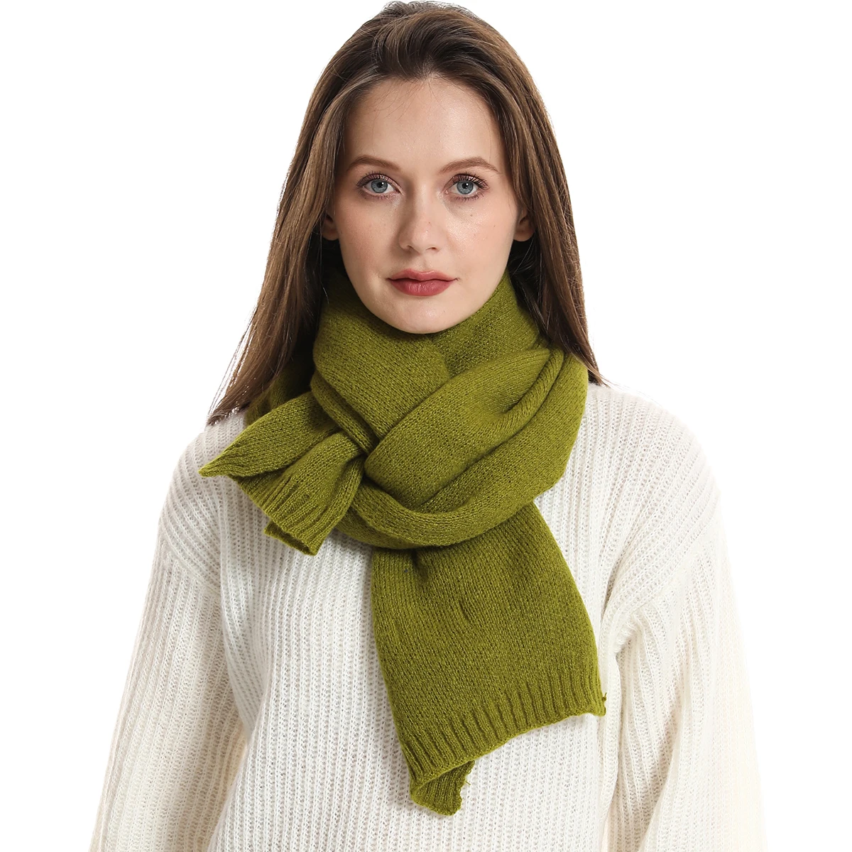 Women's Solid Color Wool Knitted Warm And Thickened Versatile Decorative Scarf Neck Gaiter Suitable For Winter Matching Casual