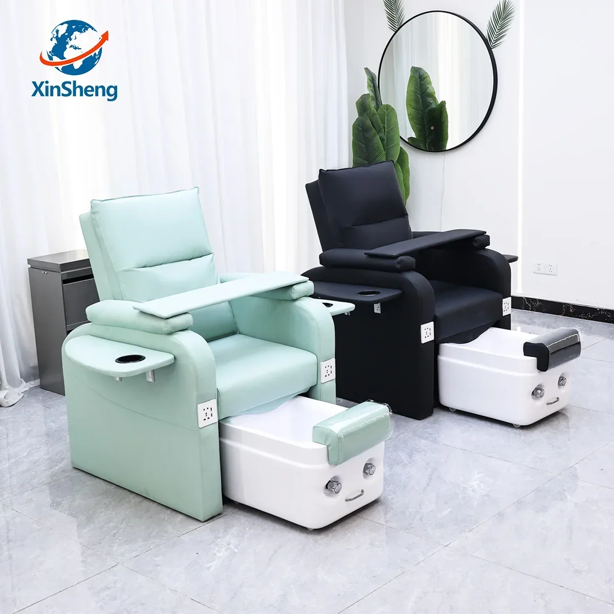 Xinsheng cadeira de unhas para banho de pés, cadeiras de pedicure, salão de beleza, spa, massagem nos pés, móveis de manicure, material de sofá com elevador elétrico traseiro