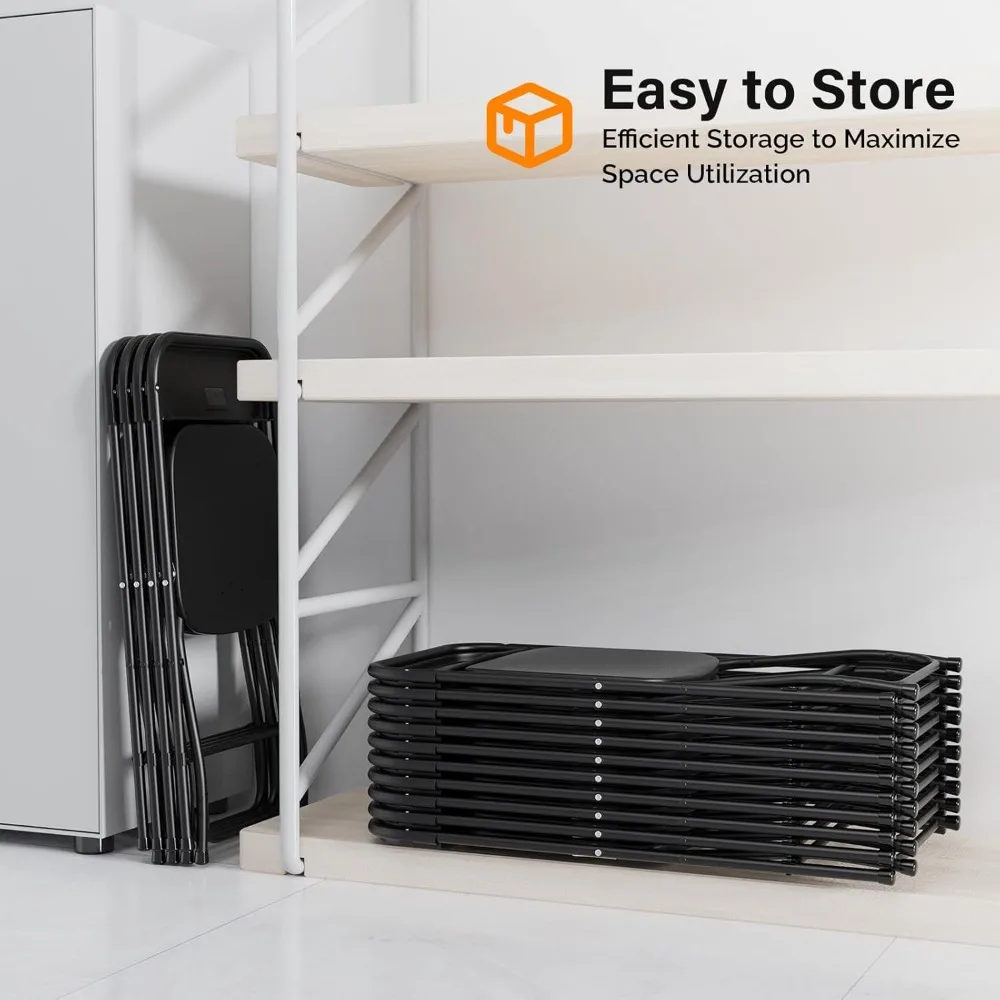 10 Pack Plastic Folding Chair, Indoor Outdoor Portable Stackable Commercial Seat with Steel Frame 350lb.