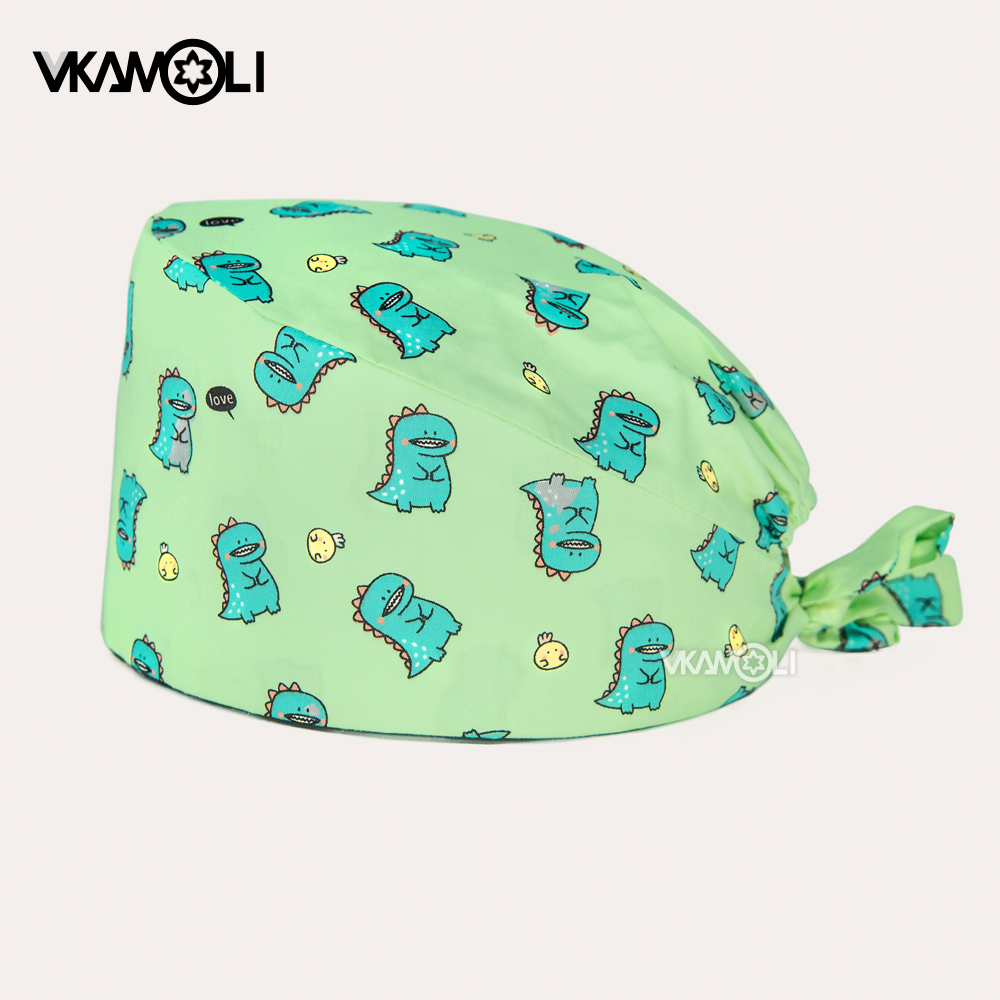 Bonito padrão animal impressão verde boné cirúrgico masculino e feminino esfrega chapéus pet veterinário boné médico hospital enfermeira esfrega boné