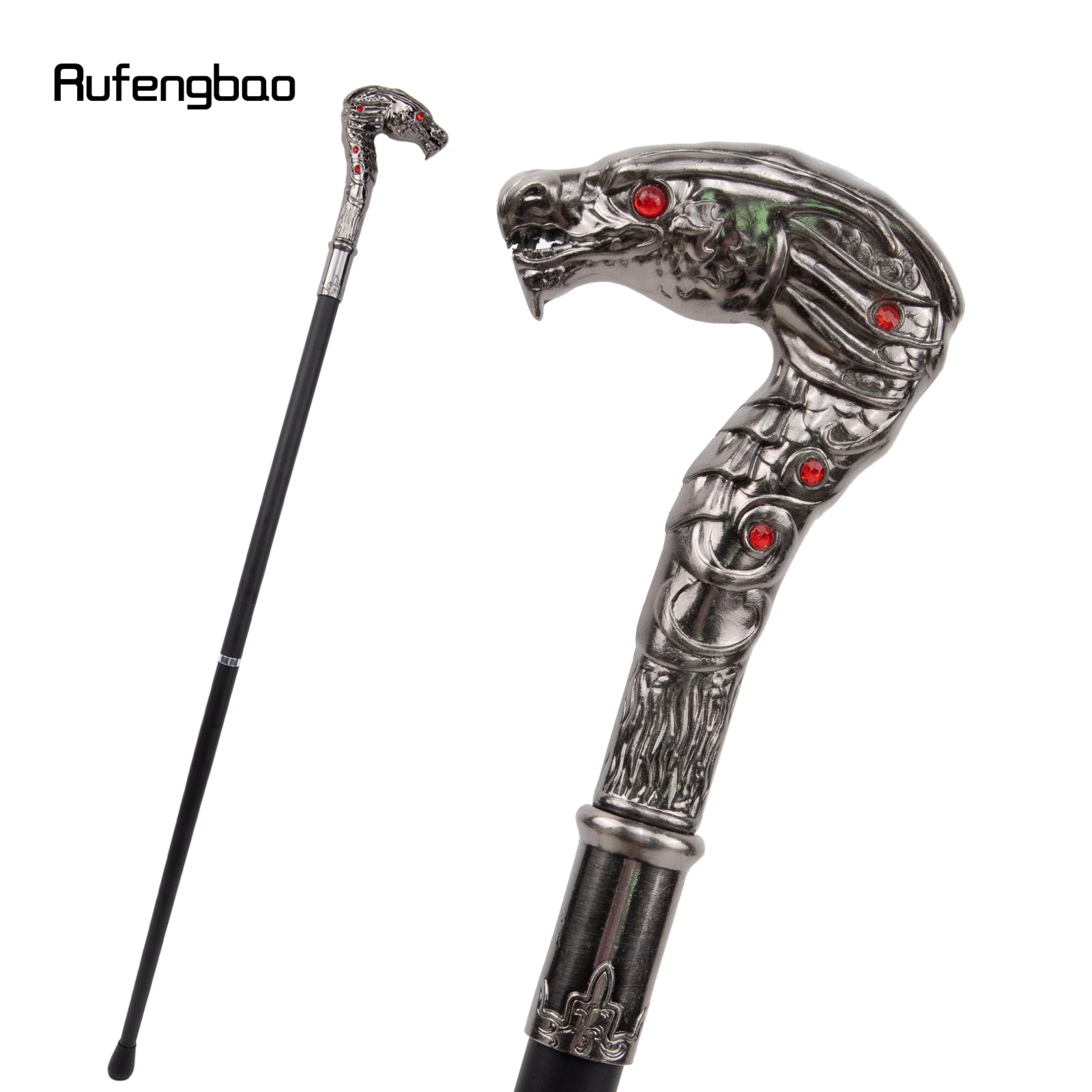 Bastón de lujo plateado con diseño de dragón de ojo rojo, bastón elegante a la moda para fiesta, bastón decorativo para cosplay, cajón con perilla de 93cm