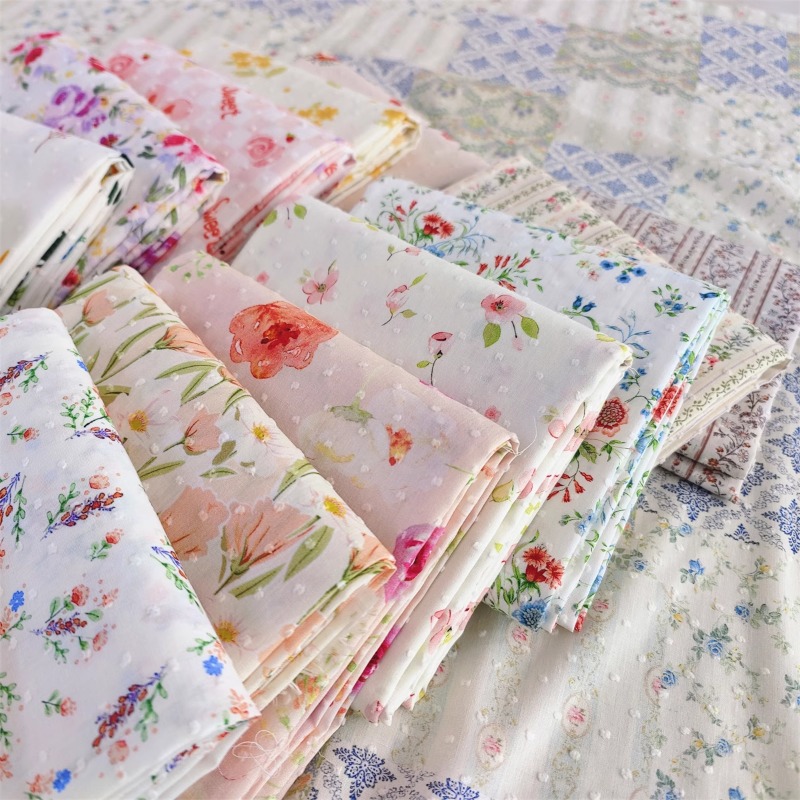 ผ้าฝ้ายดอกไม้เย็บปักถักร้อย Pastoral ดอกไม้ขนาดเล็กเสื้อผ้าผ้า Nightdress ฤดูร้อน Handmade เด็กตกแต่งสาวผ้า