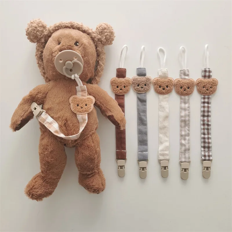 Cute Bear Head Baby Pacifier Clips Anti-drop Chain Newborn Toddler Teething Dummy Clip Nipple Holder Children's Toy Accessories
