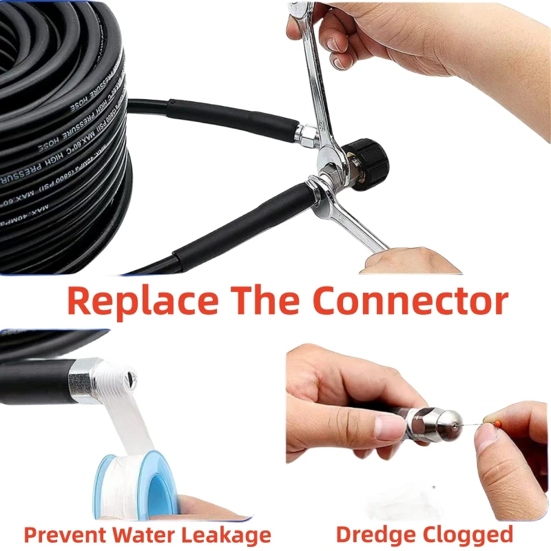2M-35M Sewer Drainage Cleaning Hose Pipe Cleaning Kit Rotating Nozzle Kit 1/4 Button NPT Nose, For Karcher K2K3K4K5K6k7.
