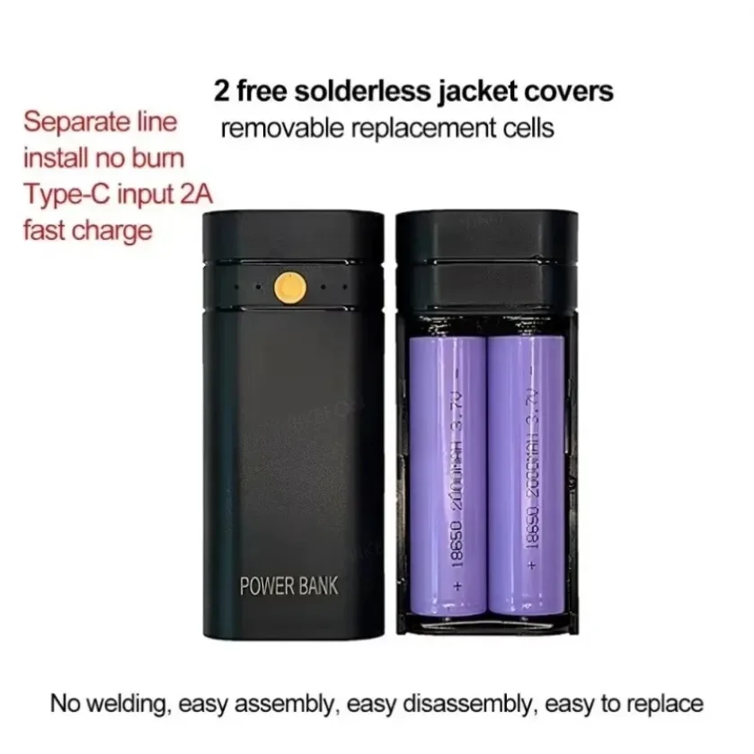 6000mAh 5V 2A 2X 18650 USB Type-C バッテリー充電器ケース DIY パワーバンクボックス 携帯電話電子機器充電用 電池は含まれていません