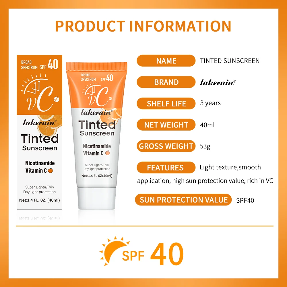 SPF40 Tinted Moisturizing VC ครีมกันแดดปกป้องผิวสดชื่นแต่งหน้าครีมกันแดดครีม UV Anti-aging ความต้านทานครีมกันแดด