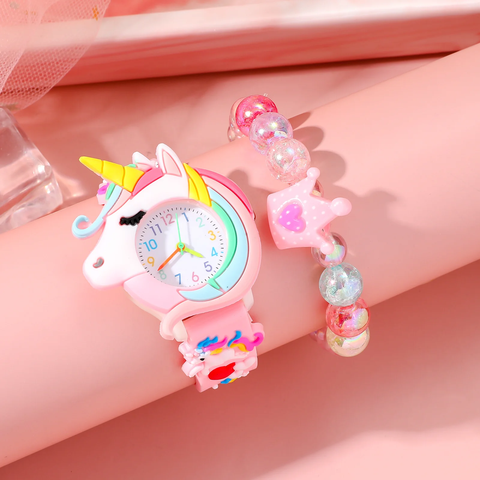 Ensemble de montres à quartz pour enfants en silicone licorne de mode populaire