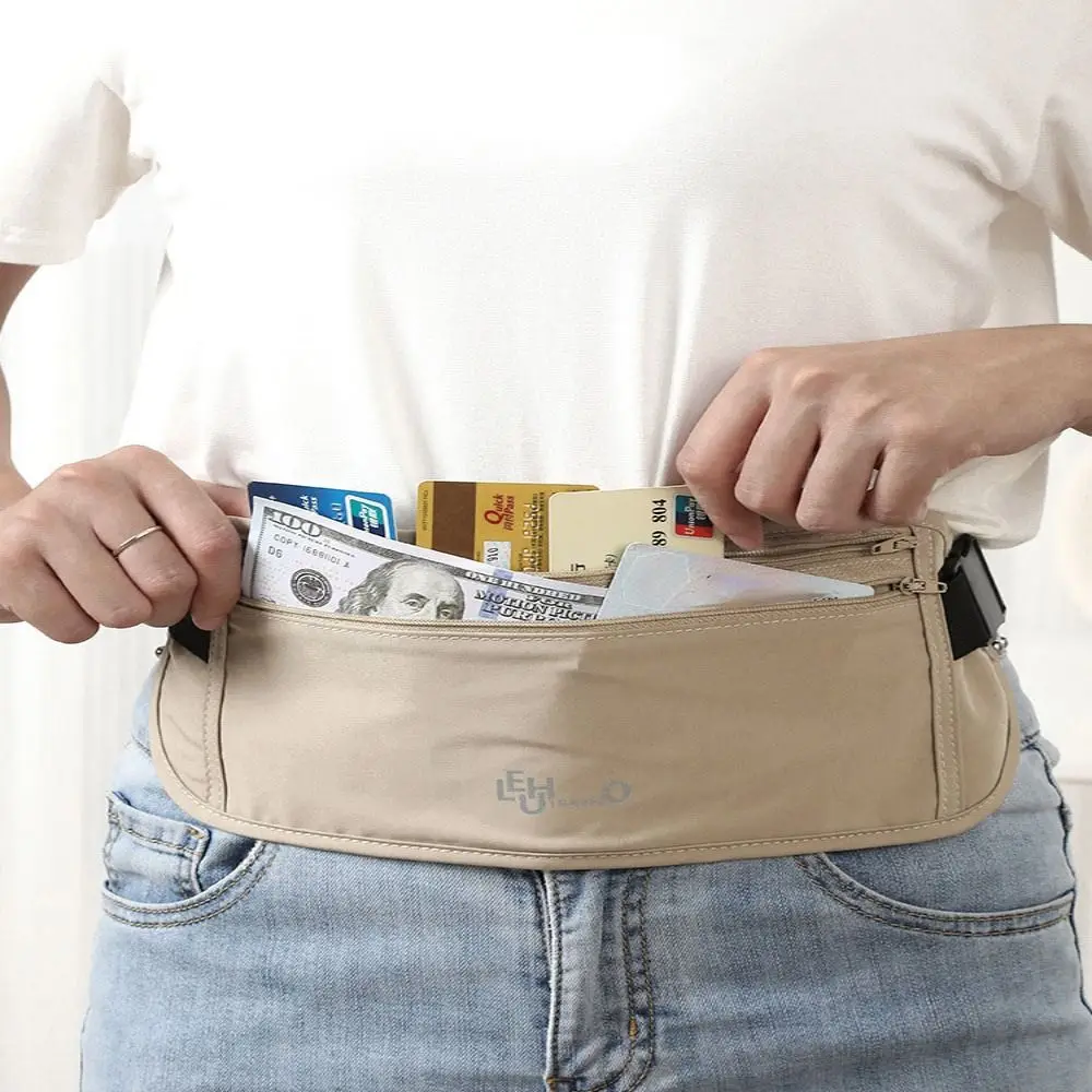 Security Invisible Travel Waist Packs Adjustable Strap Multiple Pockets Anti Theft Waist Bag Terylene Breathable Fabric