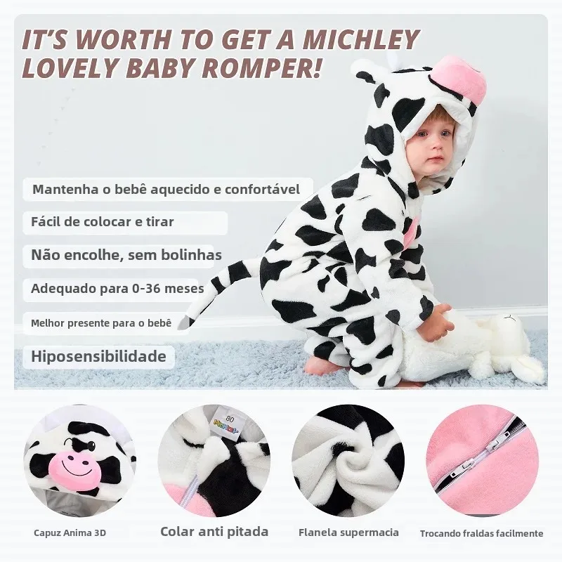 MICHLEY Macacão de bebê de inverno com capuz flanela cosplay roupas infantis da criança macacões gerais fantasia para crianças menina menino