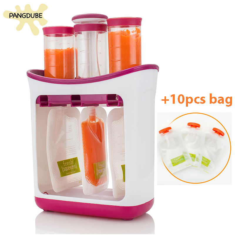 PANGDUBE B  aby Estación de compresión de alimentos complementarios con 10 Uds. De bolsas para apretar, máquina dispensadora de alimentos para bebés, molinos de alimentos para bebés