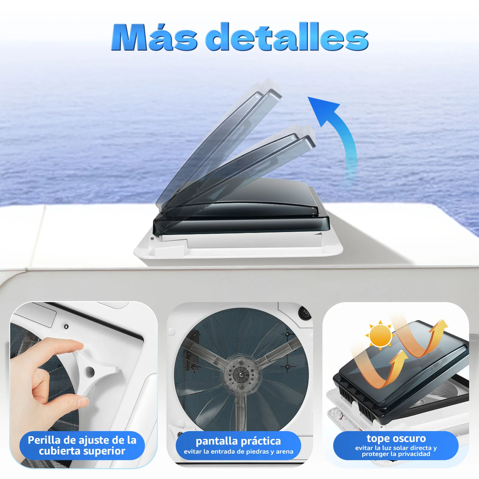 Wohnwagen-Dachlüftungsventilator für Wohnmobile, lichtdurchlässiges Fenster, Wohnmobil-Lüftung, automatischer Abluftventilator mit LED-Licht, 12 V