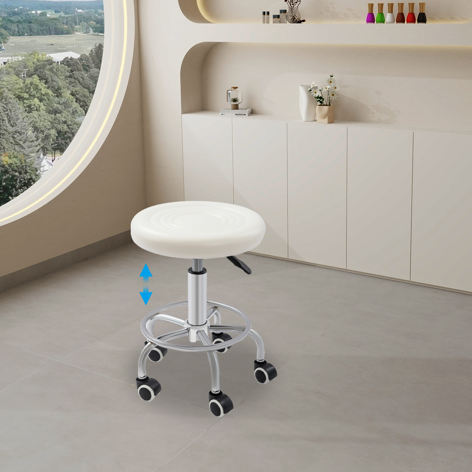 Silla de Bar elevable y giratoria, taburete giratorio, taburete redondo rodante, taburete ajustable en altura para salones de belleza, barras de masaje