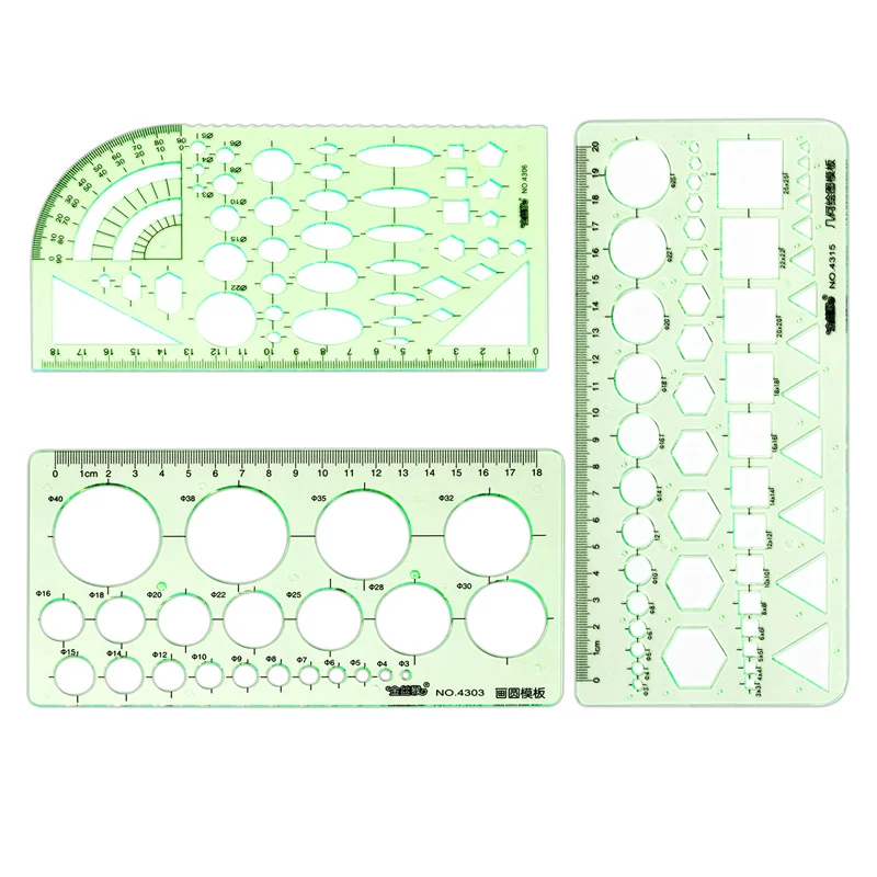 Circle Template Measurement Geometry Ruler Geometric Drawing Template Ruler Scale Drawing Shape Office and School Building 3PCS