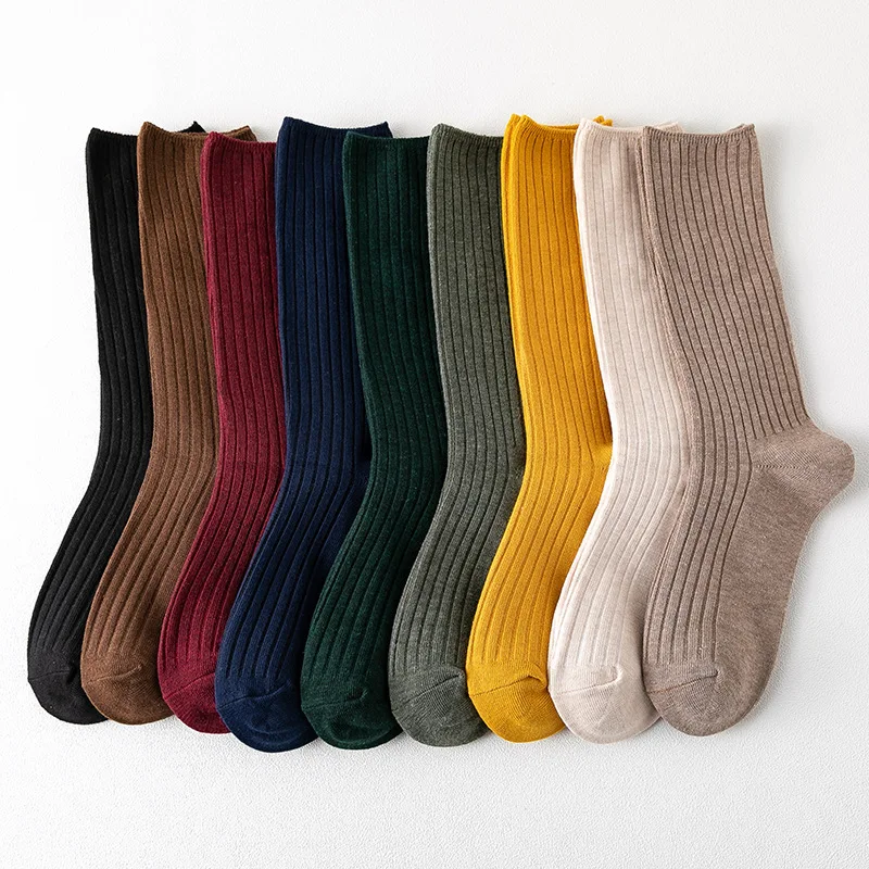 Chaussettes mi-bas respirantes pour femmes, chaussettes simples, rayures douces, décontractées, document uni, haute qualité, automne et hiver, 1 paire