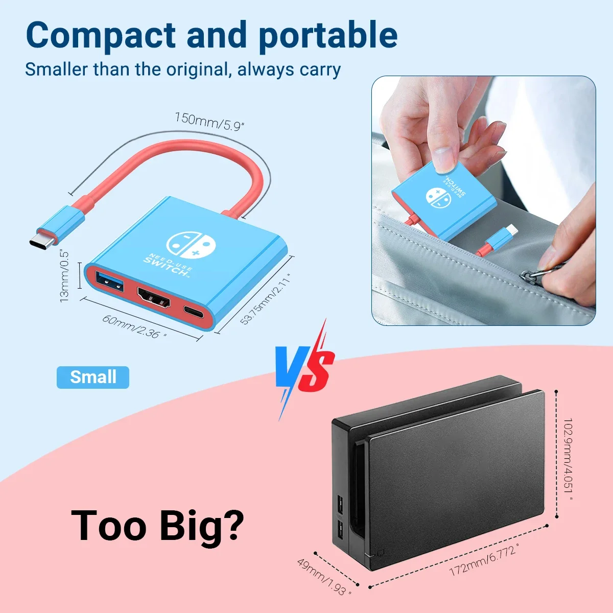 Switch ポータブル ドッキング ステーション TYPE C ハブ HDMI USB 3 0 旅行ゲームに最適 コンパクトなデザイン 簡単なセットアップ