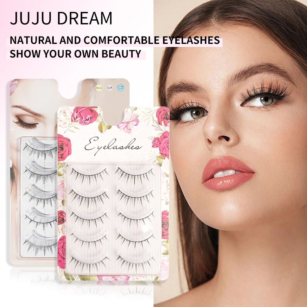 Long false eyelashes extensions 5 rows 10 pairs natural look slim strip lashes for eye makeup