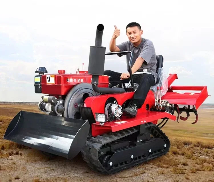 Farm Mini Diesel walking tractor tiller Rotary Plough Machine also named Crawler type micro-tiller