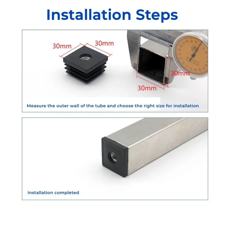 4/10pcs Black Square/Round Blanking End Caps Pipe Tube Plastic 15 16 19 20 25 30 32 38 50mm Inserts With M6 M8 M10 Metal Thread