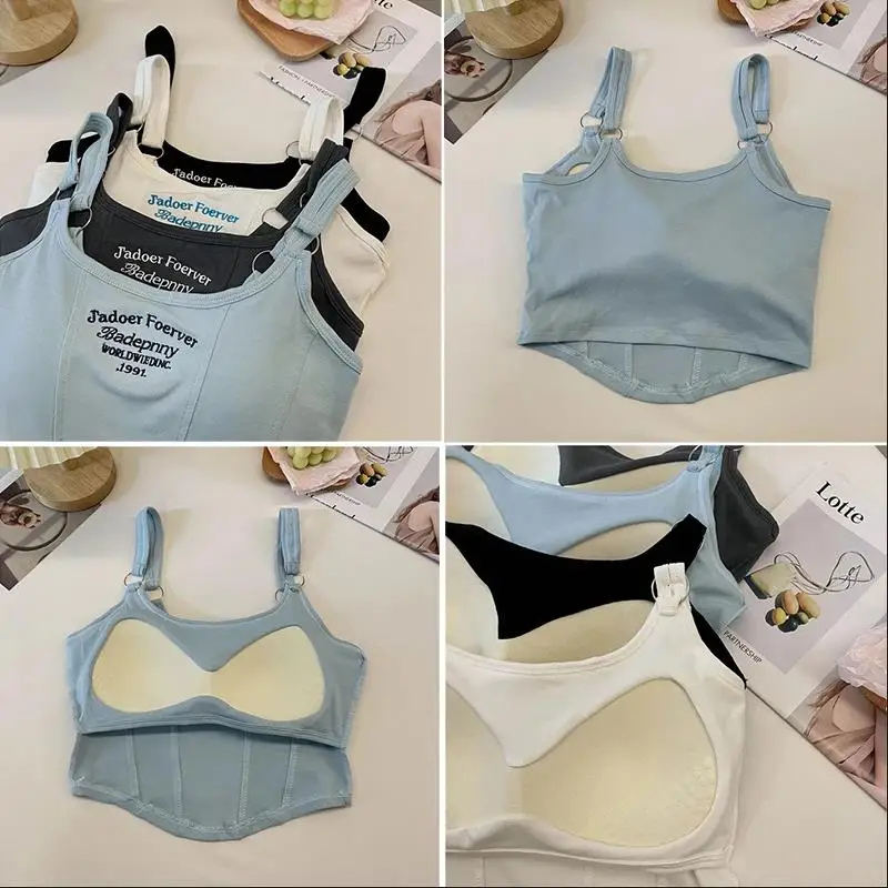 1pc carta impressão algodão feminino sutiãs de peito pequeno meninas quentes usam casual magro roupa interior acolchoada camisola topo