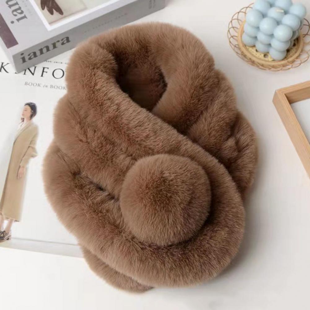 Faux Rabbit Fur Sweet Plush Ball Girl Lolita Neckerchief Furry Scarf Wrap Winter Neck Warmer Thickened Plush Unisex Scarf Wrap