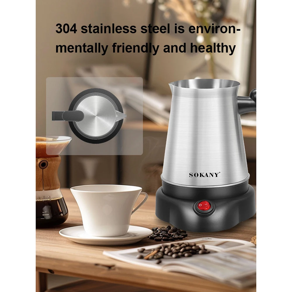 กาแฟกรีกตุรกี Moka หม้อชา Maker เครื่อง 800ML แบบพกพากาต้มน้ําไฟฟ้า 6 ถ้วยสแตนเลสน้ําเดือด 220V EU 