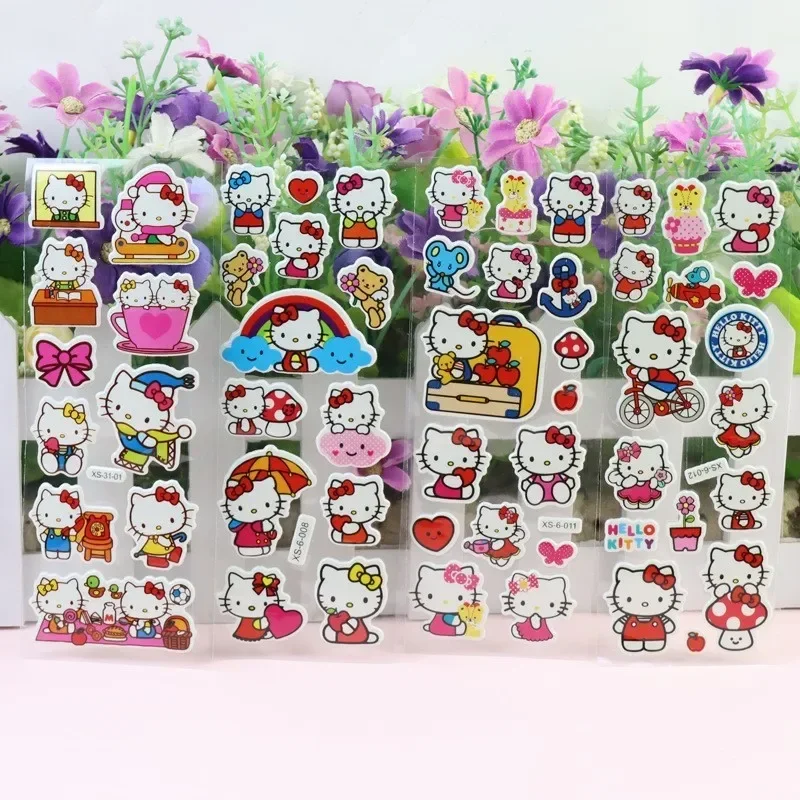 12PCS Kawaii 헬로 키티 버블 스티커 3D 장식 데칼 귀여운 어린이 보상 푹신한 스티커 편지지 용품 어린이 장난감