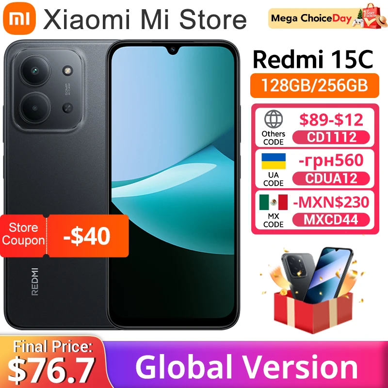 【Brand+】Xiaomi Redmi 15C Global Version 50MP main camera 120Hz 6.9" Dot Drop display 33W charging MediaTek Helio G81-Ultra