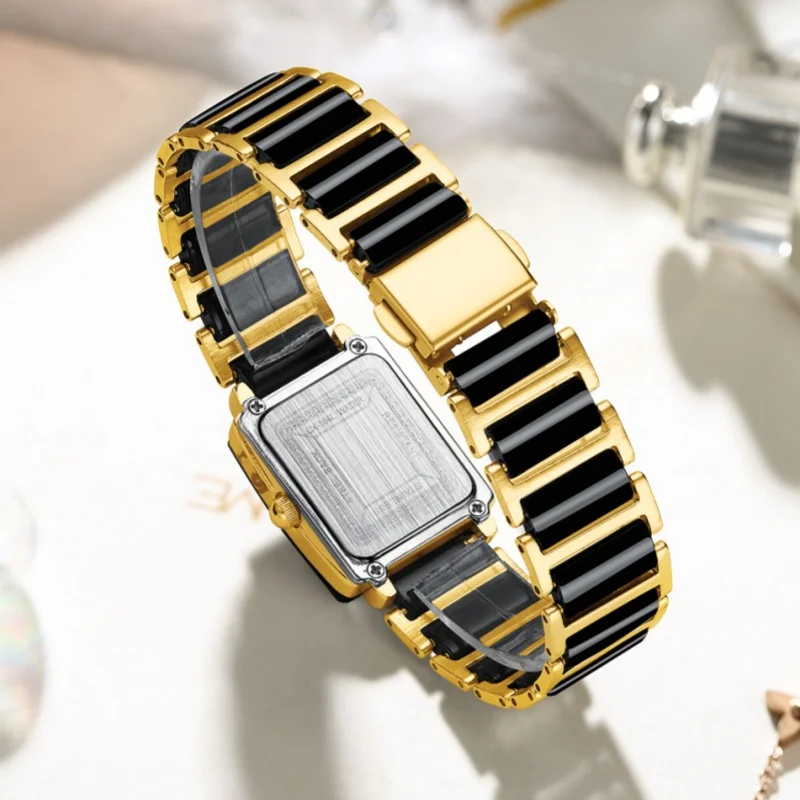 CHENXI 104A แฟชั่นนาฬิกาควอตซ์สําหรับคู่ Elegant Square Dial เซรามิคนาฬิกากันน้ํา Casual ผู้ชายผู้หญิงนาฬิกาข้อมือ