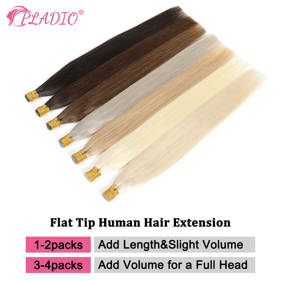PLADIO Extensions de cheveux droites I Tip Extensions de cheveux naturels humains Capsule de kératine cheveux humains originaux 12-26 pouces 50pcs 100pcs