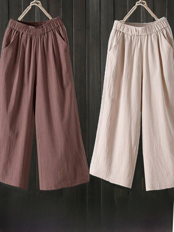 Pure Cotton Wide Leg Pants Women's Summer Loose Mom Large Size Containing Cotton Nine Points Casual Pants High Waist Straight...