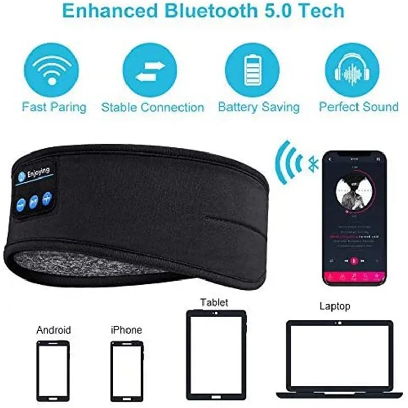 Słuchawki Bluetooth Sportowe Opaska do Spania Elastyczne Bezprzewodowe Słuchawki Muzyczna Maska na Oczy Bezprzewodowy Zestaw Słuchawkowy Bluetooth Opaska