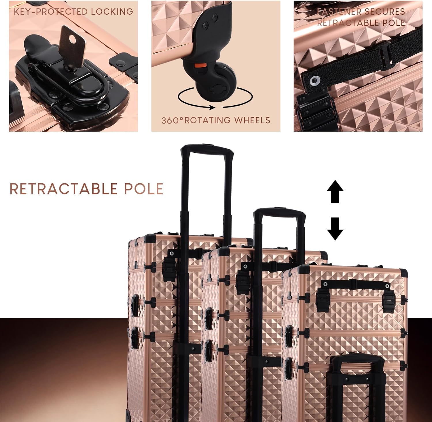 Rolling Make-up Zug Fall 3 in 1 profession ellen Kosmetik wagen große Aufbewahrung schlüssel Räder Fall Wagen Kofferraum für Make-up Nagel Tech