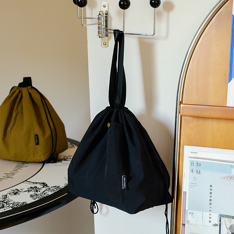 Sac à déjeuner japonais coréen en toile de coton, grand sac de rangement de pique-nique isolé thermique Portable avec cordon de serrage de couleur unie